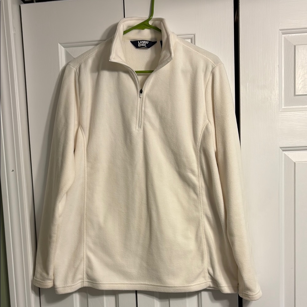 Lands' End Unisex White Fleece Pullover